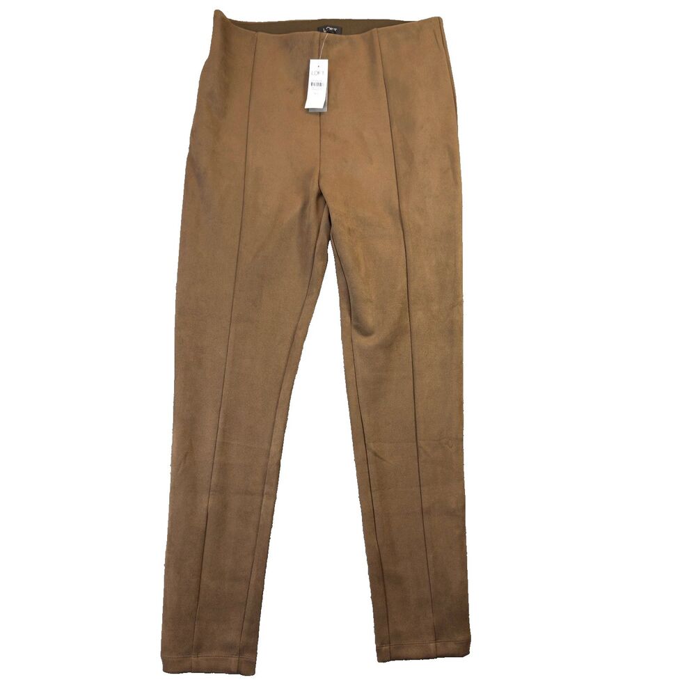 LOFT Leggings Womens Medium Tall Brown Ankle Zip Faux Suede Stretch Office NWT